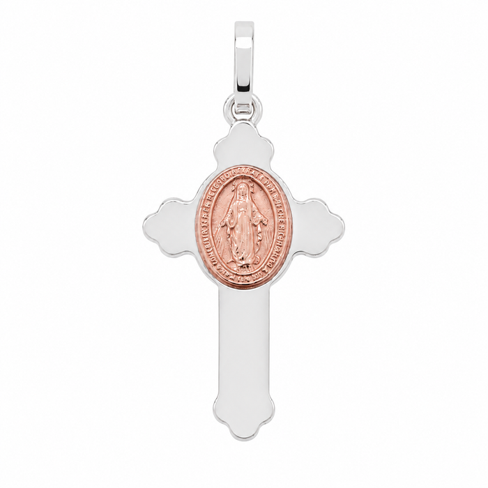 Multi Plated 925 Sterling Silver Virgin Mary Medallion Cross Pendant  - ARP00035
