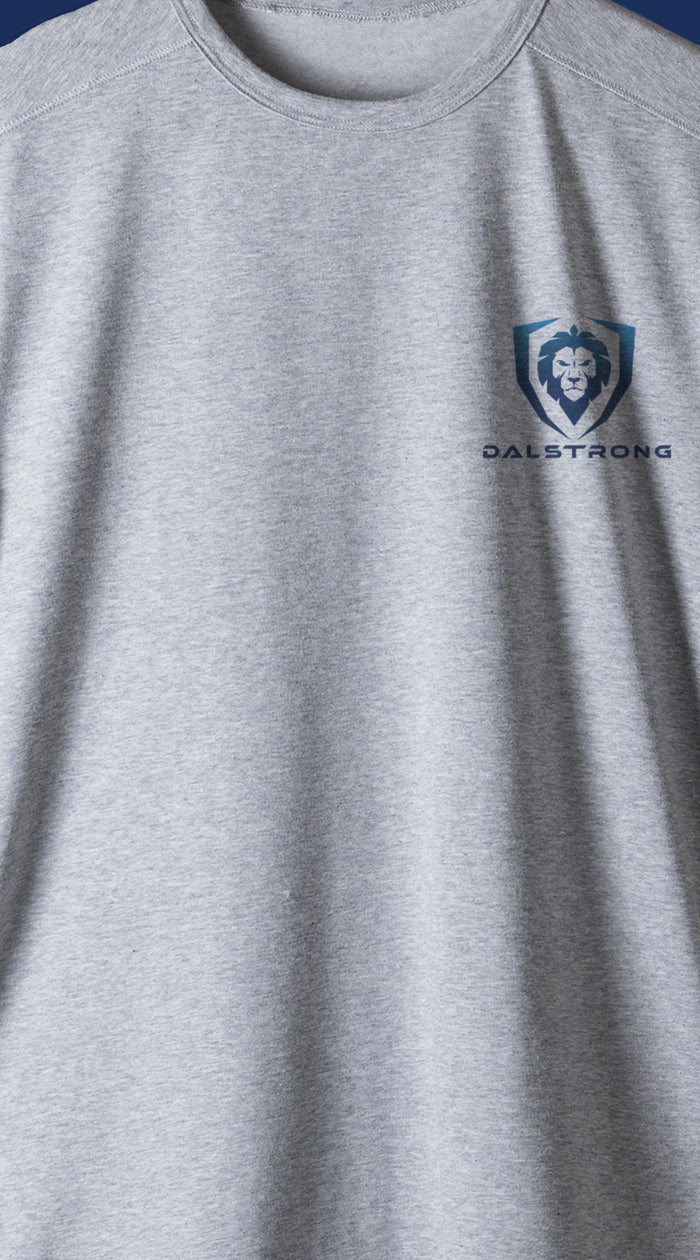 Dalstrong no limits youth dalstrong basic tee grey front design with name and logo.
