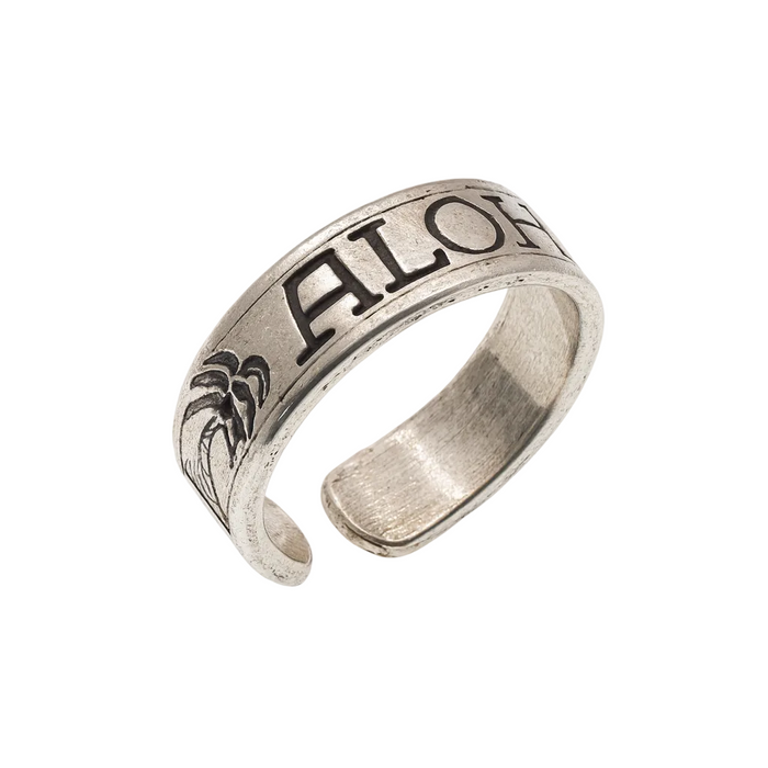 Silver 925 Oxidized Adjustable Palm Tree & Aloha Toe Ring - TR324 | Silver Palace Inc.