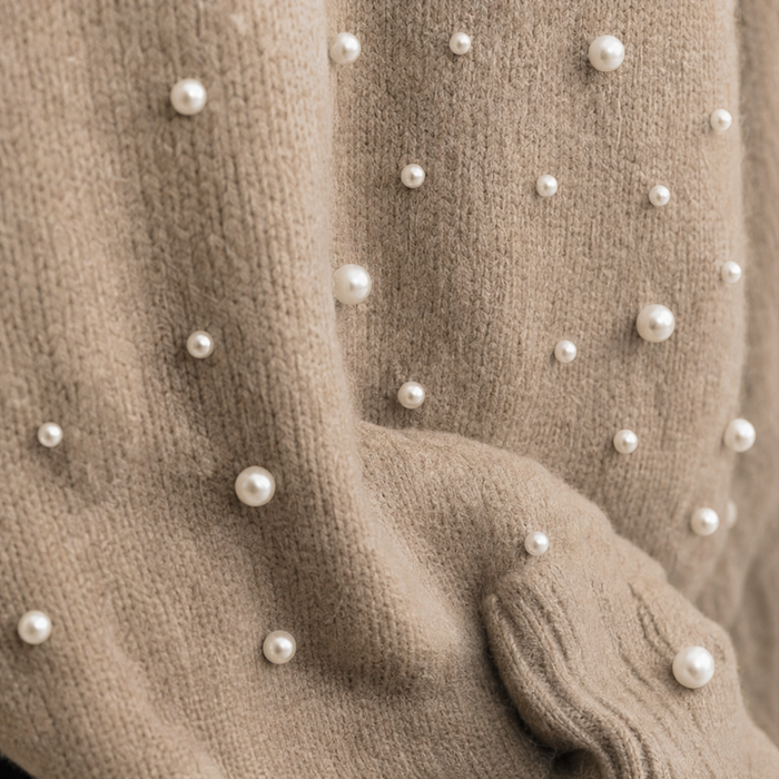 Pearla – Faux Pearl Sleeve Crew-Neck Sweater