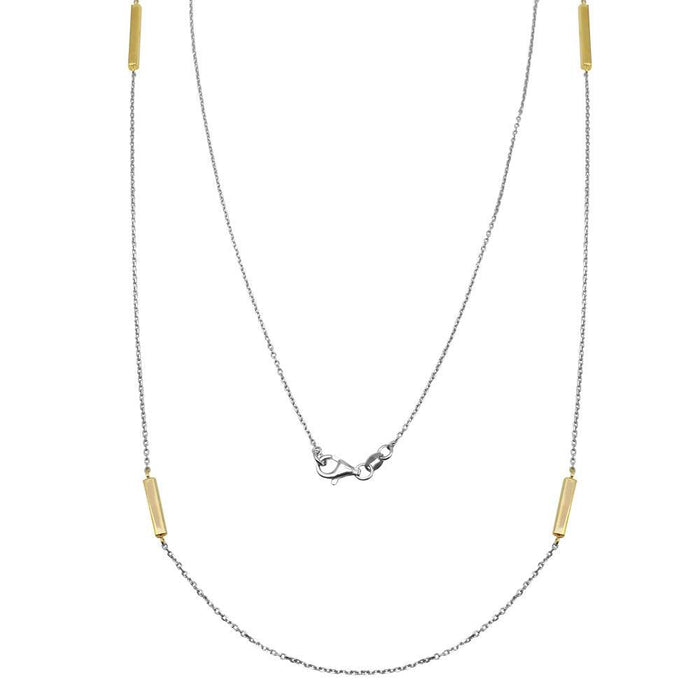 Plated 925 Sterling Silver Rectangle Bar Long Italian Necklace - ITN00099