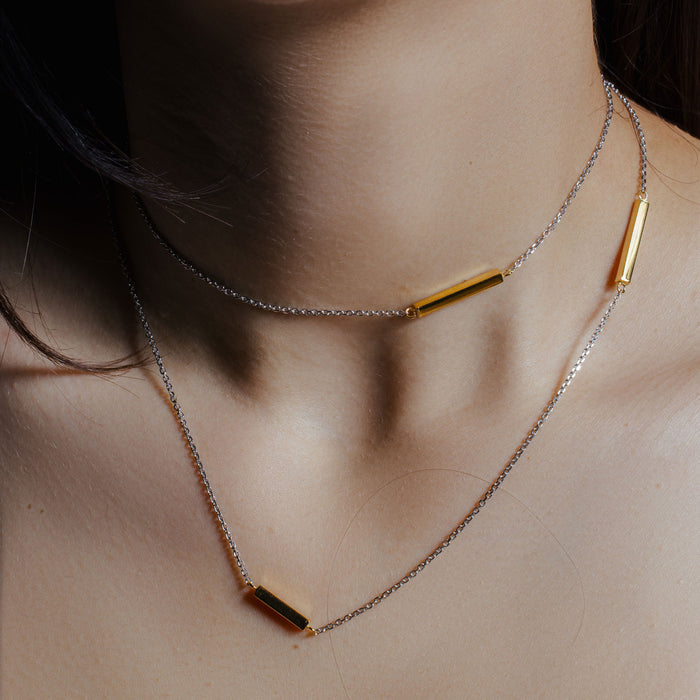 Plated 925 Sterling Silver Rectangle Bar Long Italian Necklace - ITN00099