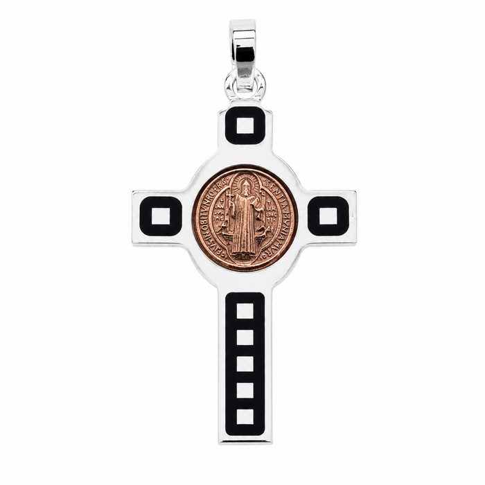 Plated 925 Sterling Silver Saint Benidict Medallion Cross Pendant - ARP00034