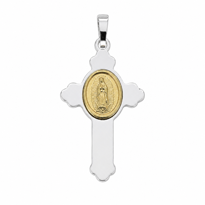 Plated 925 Sterling Silver Virgin Mary Medallion Cross Pendant - ARP00036
