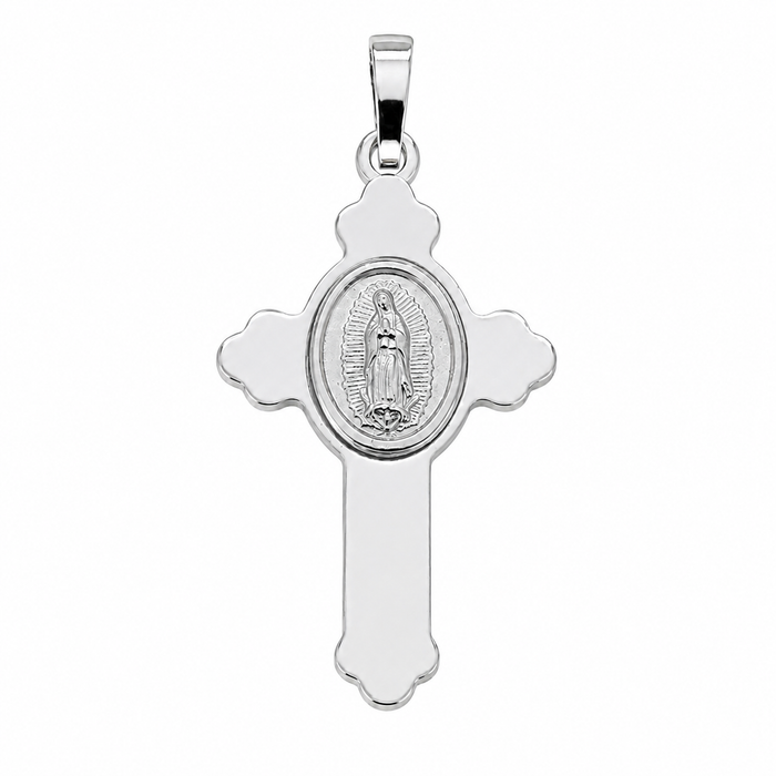 Plated 925 Sterling Silver Virgin Mary Medallion Cross Pendant - ARP00036