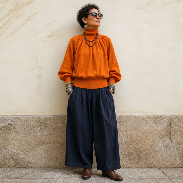 Pleatelle – Pleated Shoulder Lantern Sleeve Knit Sweater