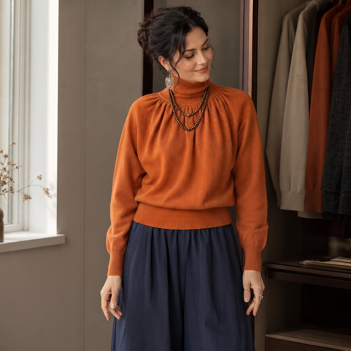 Pleatelle – Pleated Shoulder Lantern Sleeve Knit Sweater