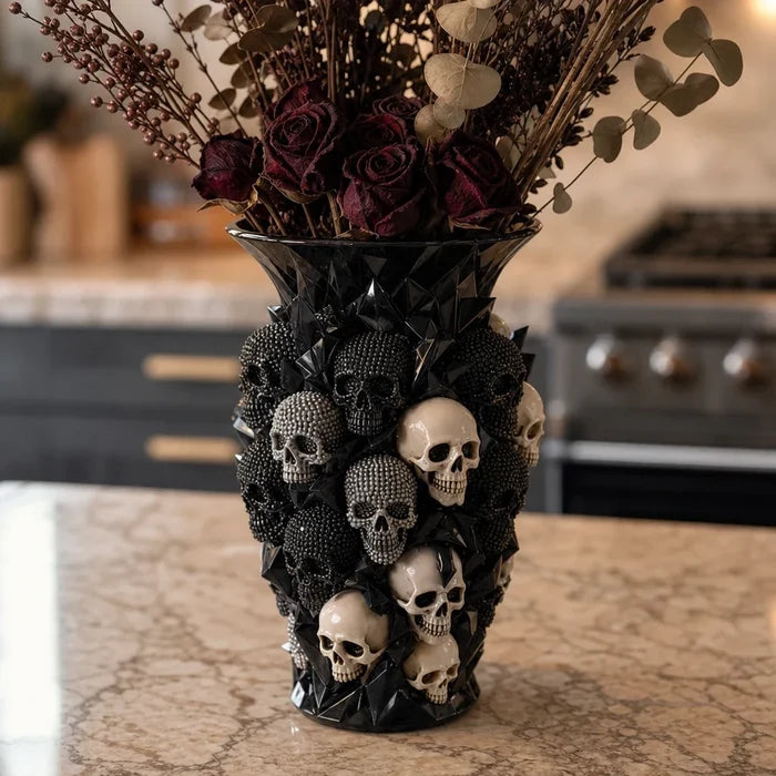 Ravenora – Sculpted Raven And Skull Decorative Vase
