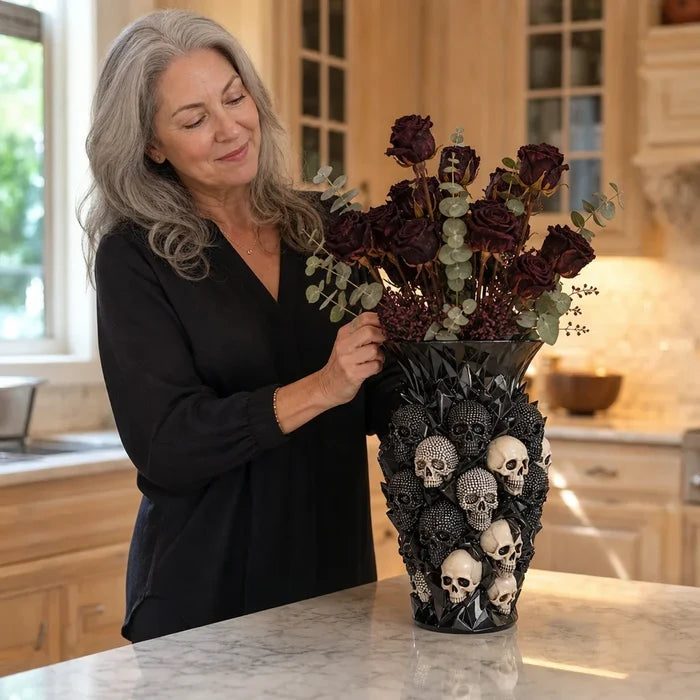 Ravenora – Sculpted Raven And Skull Decorative Vase