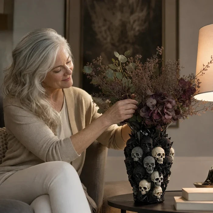 Ravenora – Sculpted Raven And Skull Decorative Vase