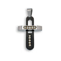 Rhodium & Black Plated Stainless Steel Clear CZ Cross Pendant - SSP00111