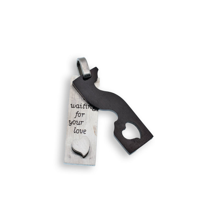 Rhodium & Black Plated Stainless Steel I'm Only Waiting For you Love Bar Pendant - SSP00057
