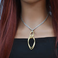 Rhodium and Gold Plated 925 Sterling Silver Italian Twisted Oval Dangle Necklace - ITN00007