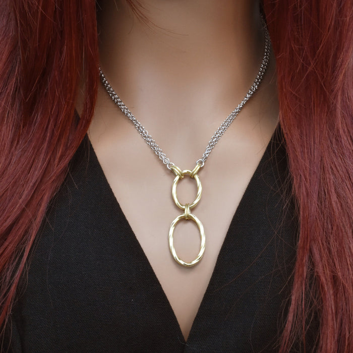 Rhodium and Gold Plated 925 Sterling Silver Italian Twisted Oval Necklace - ITN00003