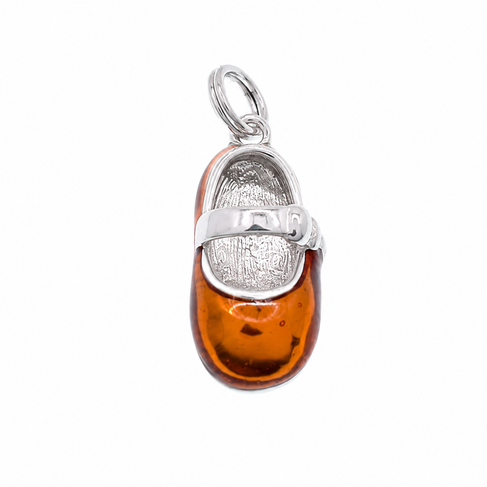 Rhodium Plated 925 Silver Colored Baby Shoe- CHARM00155