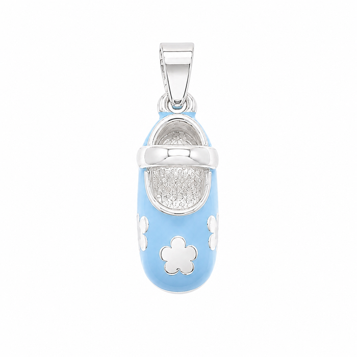 Rhodium Plated 925 Silver Colored Enamel Heart Baby Shoe Charm- CHARM00157