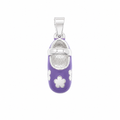 Rhodium Plated 925 Silver Colored Enamel Heart Baby Shoe Charm- CHARM00157