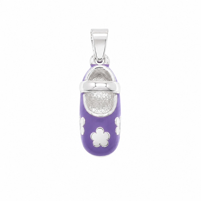 Rhodium Plated 925 Silver Colored Enamel Heart Baby Shoe Charm- CHARM00157