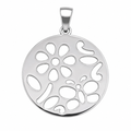 Rhodium Plated 925 Silver Cut Out Flower Disc Pendant- SPP00115