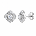 Rhodium Plated 925 Silver CZ Square Cluster Earrings - BGE00434