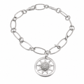Rhodium Plated 925 Silver CZ Sun Centered Link Bracelet - B00027