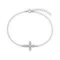 Rhodium Plated 925 Sterling Silver Dainty CZ Side Cross Bracelet - STB00628