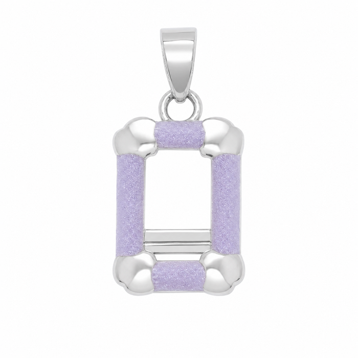 Rhodium Plated 925 Silver Dainty Purple Glitter Enamel Picture Frame Charm Pendant - SPP00083