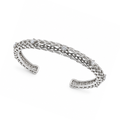Rhodium Plated 925 Silver Filigree CZ Cuff Bangle Bracelet - STB00190