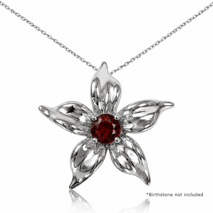 Rhodium Plated 925 Silver Personalized Flower Mounting Necklace - BGP00545
