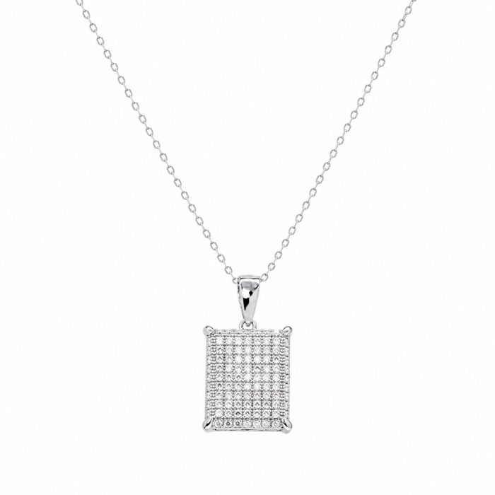 Rhodium Plated 925 Silver Rectangle Micro Pave CZ Pendant Necklace - ACP00053