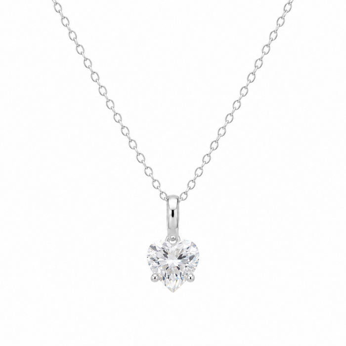Rhodium Plated 925 Sterling Silver 0.8 Carat Solitaire Heart  Adjustable Pendant Necklace - MDGP00007