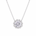 Rhodium Plated 925 Sterling Silver 1 Carat Solitaire Flower Moissanite Adjustable Pendant Necklace - MDGP00006
