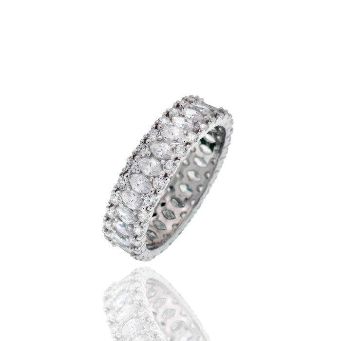 Rhodium Plated 925 Sterling Silver 5.4mm Triple Row Eternity Band Clear CZ Ring - GMR00446