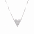 Rhodium Plated 925 Sterling Silver 8.5 mm Moissanite Pave Heart Adjustable Pendant Necklace - MDGP00009