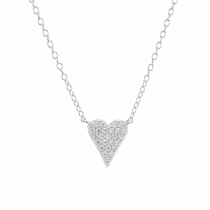 Rhodium Plated 925 Sterling Silver 8.5 mm Moissanite Pave Heart Adjustable Pendant Necklace - MDGP00009