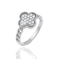 Rhodium Plated 925 Sterling Silver 8mm Clover Clear CZ Ring - GMR00445