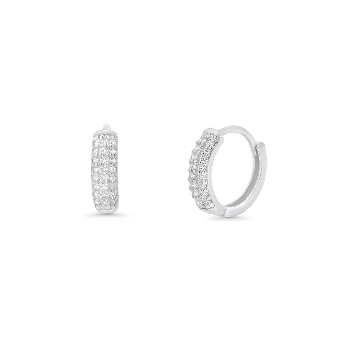 Rhodium Plated 925 Sterling Silver 9mm Lab Grown Diamond Huggie Hoops Earrings - LGME00012