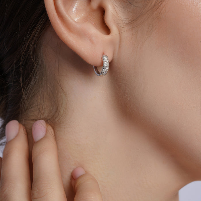 Rhodium Plated 925 Sterling Silver 9mm Lab Grown Diamond Huggie Hoops Earrings - LGME00012