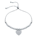 Silver 925 Rhodium Plated Beaded Engravable Heart Lariat Bracelet - DIB00064RH | Silver Palace Inc.