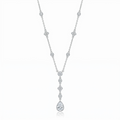 Rhodium Plated 925 Sterling Silver Bezel and Teardrop Dangle Necklace - STP00911