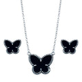 Rhodium Plated 925 Sterling Silver Black Onyx Mini Butterfly Matching Set - BGS00111 | Silver Palace Inc.