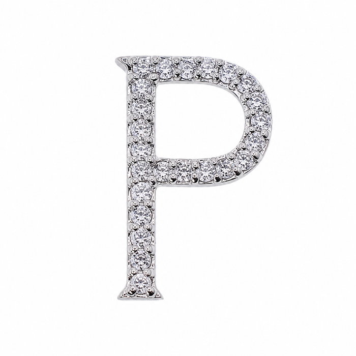 Rhodium Plated 925 Sterling Silver Bold CZ Initial Charm Pendant-SPP00102