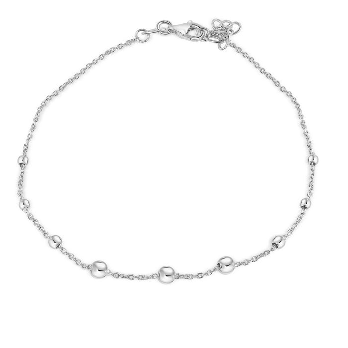 Silver 925 Rhodium Plated Cable Bead Charm Adjustable Anklet - SOA00031 | Silver Palace Inc.