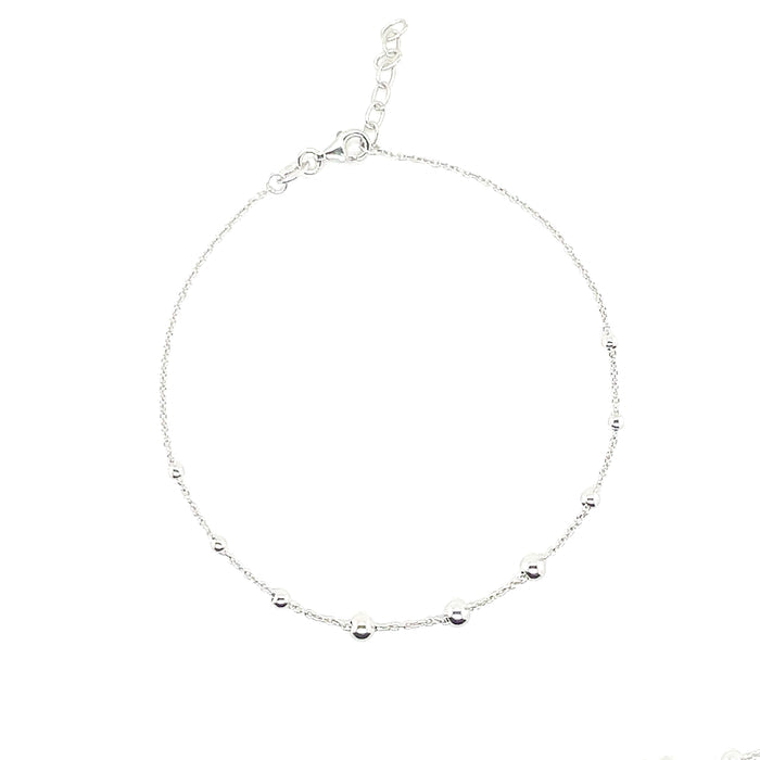 Silver 925 Rhodium Plated Cable Bead Charm Adjustable Anklet - SOA00031 | Silver Palace Inc.