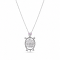 Rhodium Plated 925 Sterling Silver Clear and Red Moissanite Turtle Pendant Necklace - MGMN00030