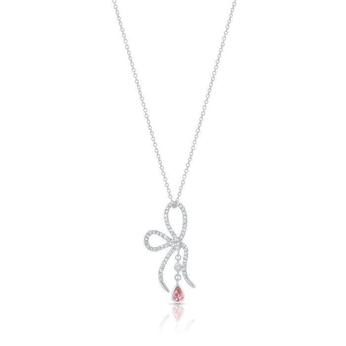 Rhodium Plated 925 Sterling Silver Color Bow Necklace - N00003
