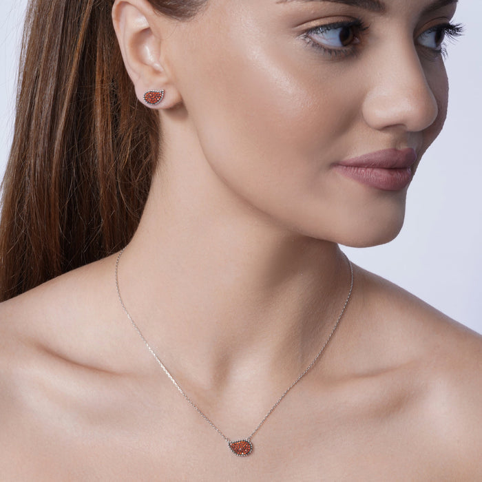 Rhodium Plated 925 Sterling Silver Colored CZ Encrusted Teardrop Set - BGS00605 | Silver Palace Inc.