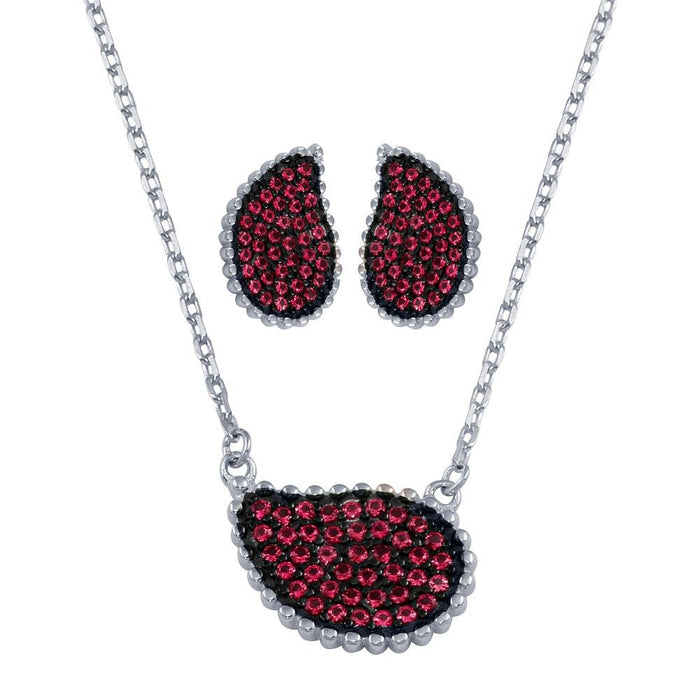 Rhodium Plated 925 Sterling Silver Colored CZ Encrusted Teardrop Set - BGS00605 | Silver Palace Inc.