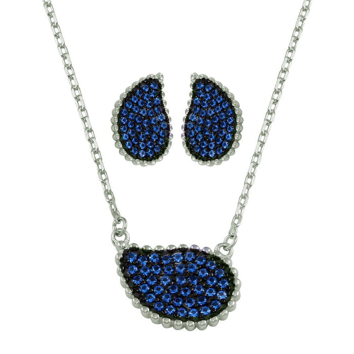 Rhodium Plated 925 Sterling Silver Colored CZ Encrusted Teardrop Set - BGS00605 | Silver Palace Inc.