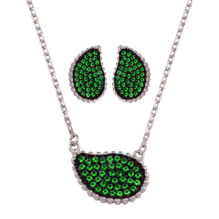 Rhodium Plated 925 Sterling Silver Colored CZ Encrusted Teardrop Set - BGS00605 | Silver Palace Inc.
